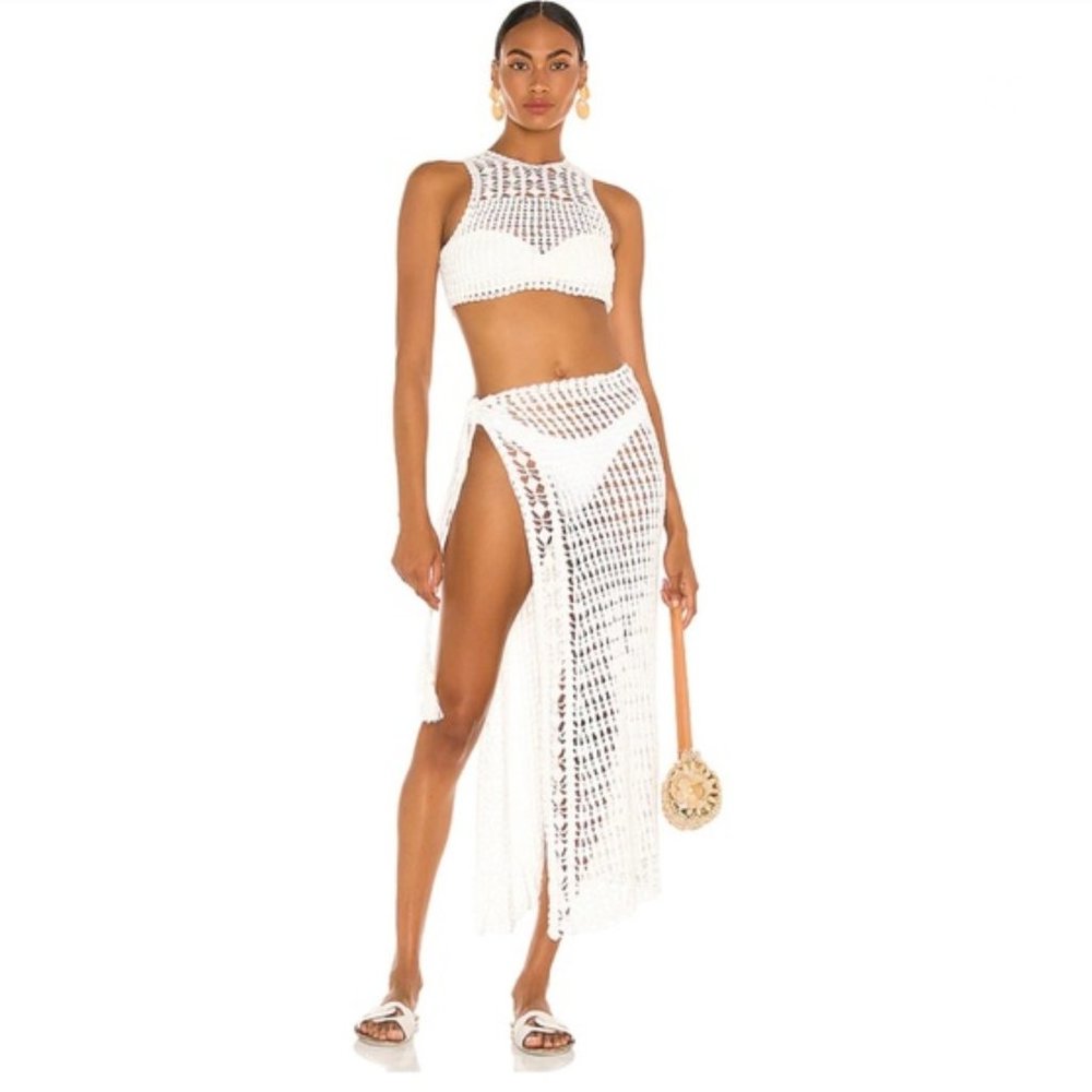 Flook The Label Remi Crop Top Eliana Skirt Crochet Matching Set White